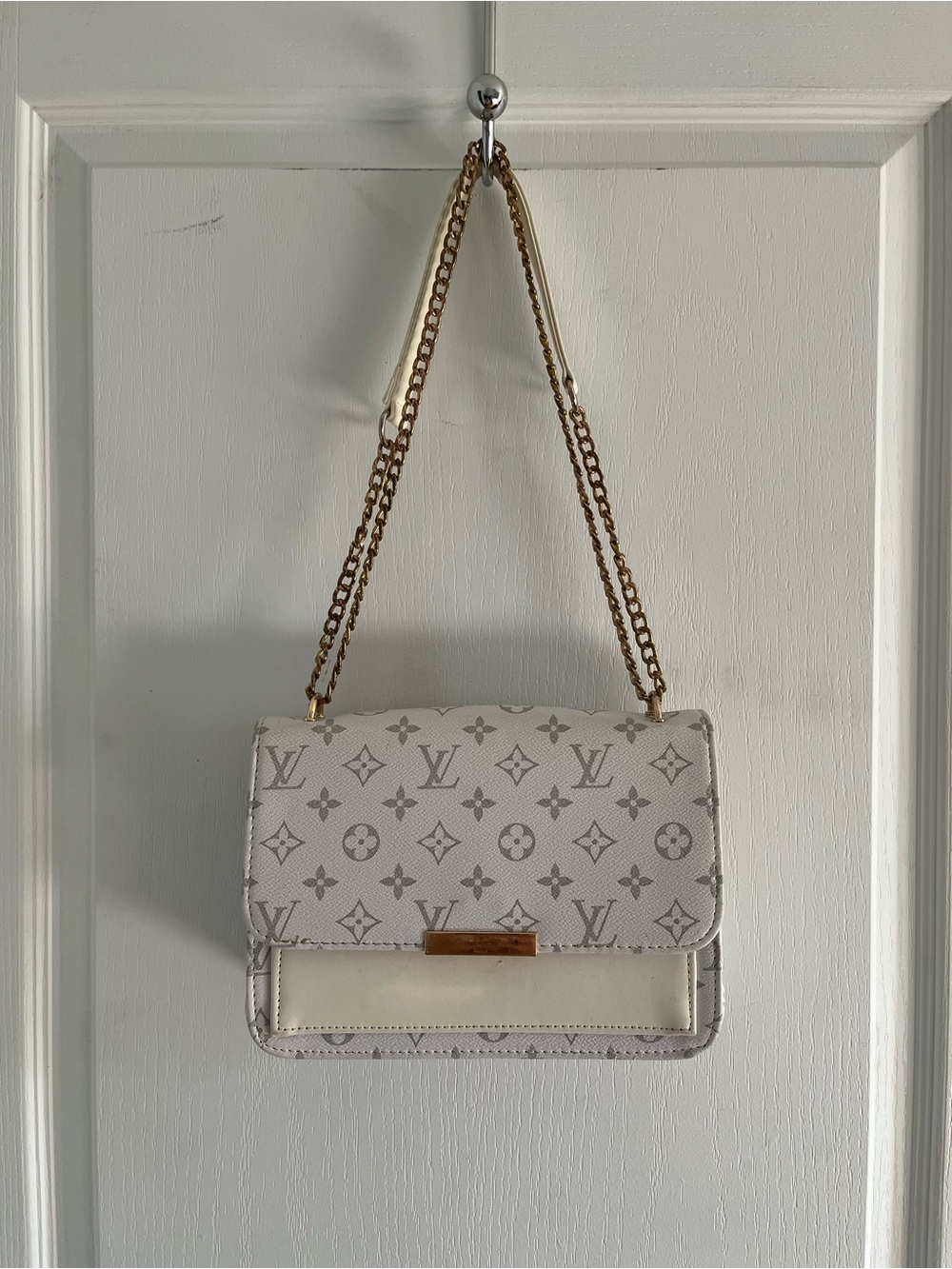 Monogram Shoulder Bag in Light Gray and white